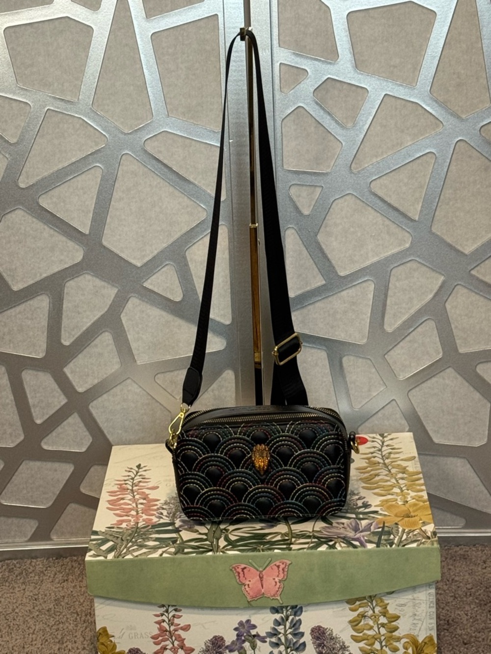 New Arrivals! Black Quilted Crossbody Bag with Gold Accent